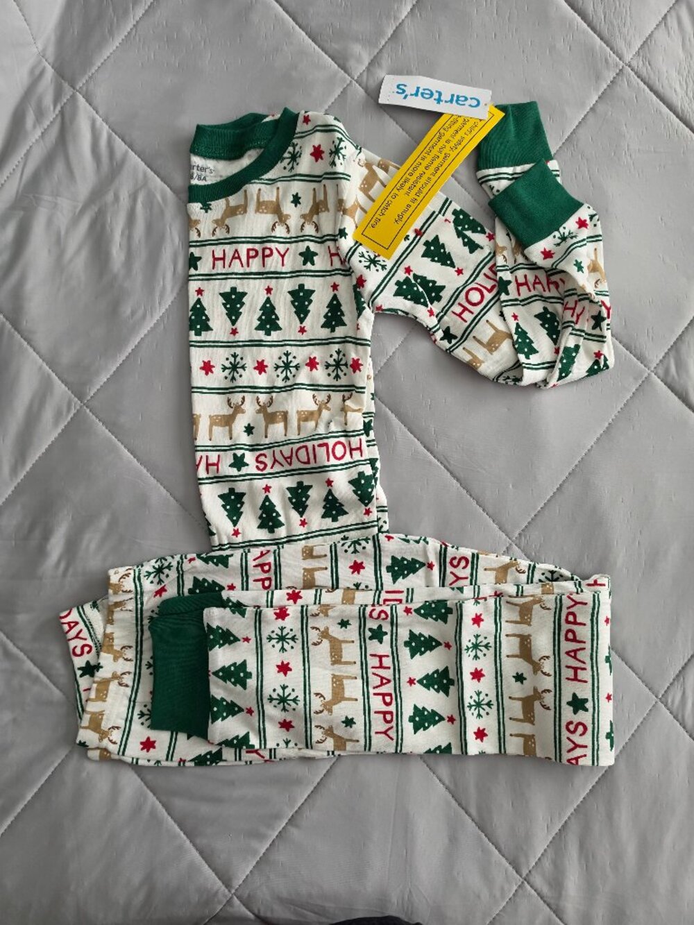 Carter's Family Matching Kids Pajamas Green Happy Holidays Size 8